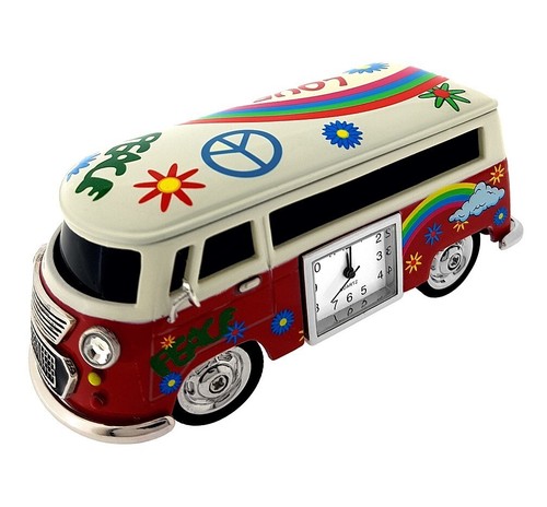 Mini Retro Style Travel Van Desk Clock - Red, Die-Cast, Novelty Collectible - Picture 3 of 5