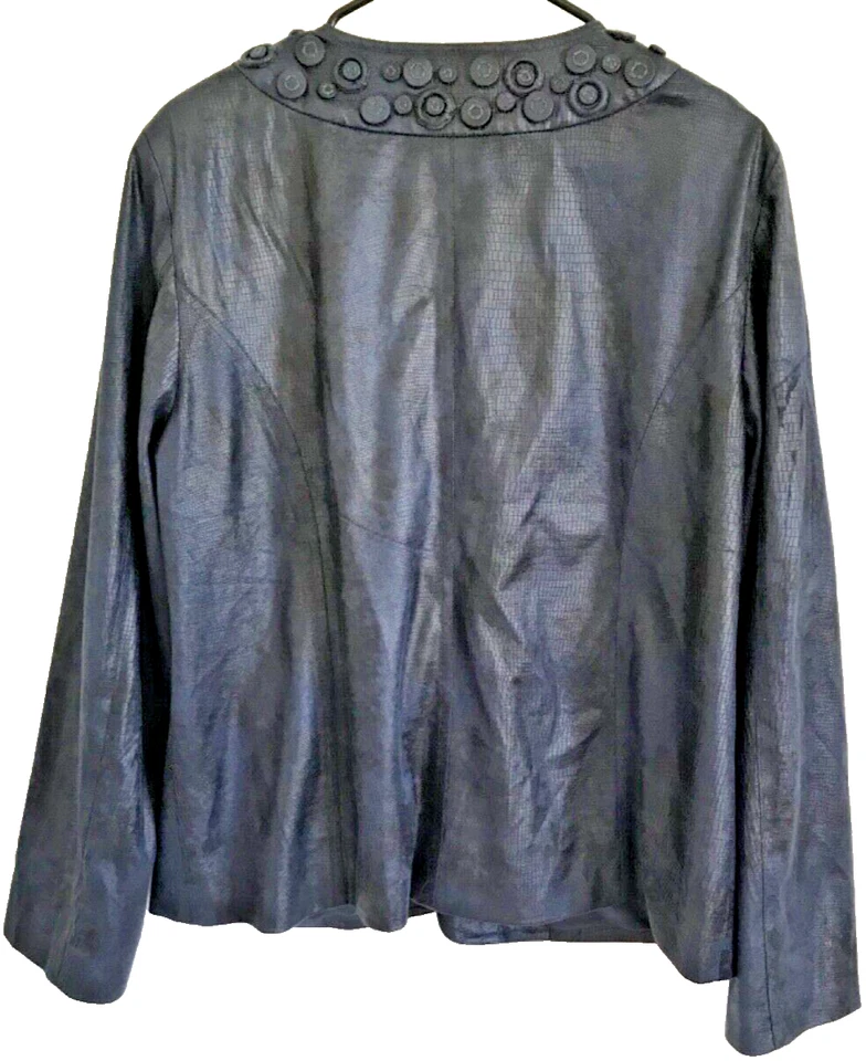 Chaqueta Cárdigan Chico’s Blazer Top, Cuero Sintético Brillo Manga 3/4 Foto 2 de 4