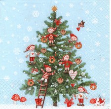 4 lose Lunch Servietten Napkins Wichtel schm&uuml;cken Weihnachtsbaum