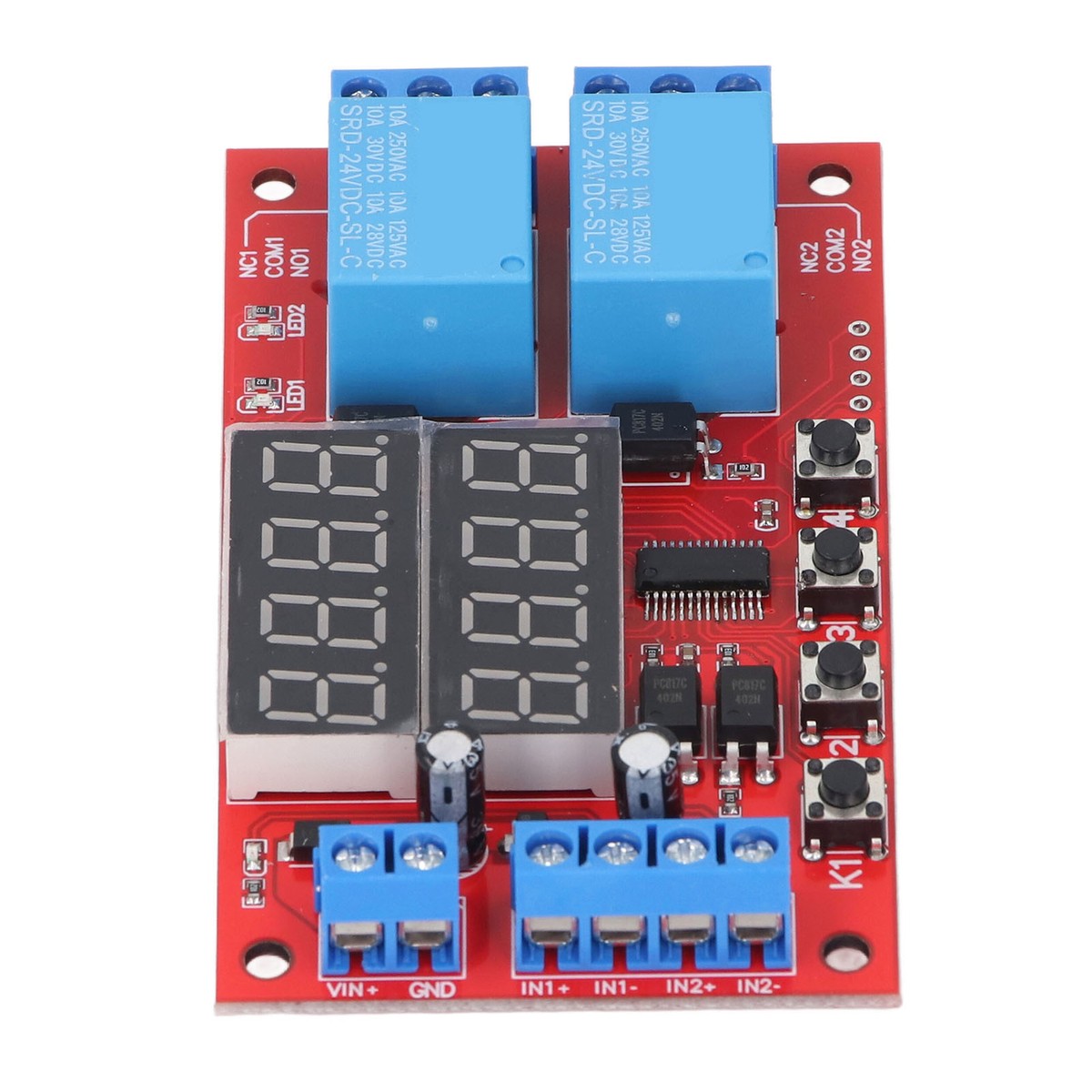 4-Channel Multifunction Time Delay Relay Module – 8-36V DC, Optocoupler Isolated, Programmable 20 Functions, With LED Indicators