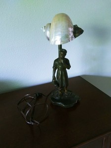 Vintage Art Nouveau Nautilus Seashell Sea Shell Boy Figural Desk Lamp Brass Ebay