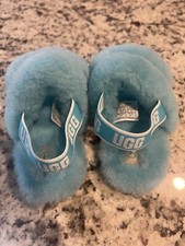 UGG Fluff Teal Oh Yeah Plush Slingback Slippers Toddler Size 10