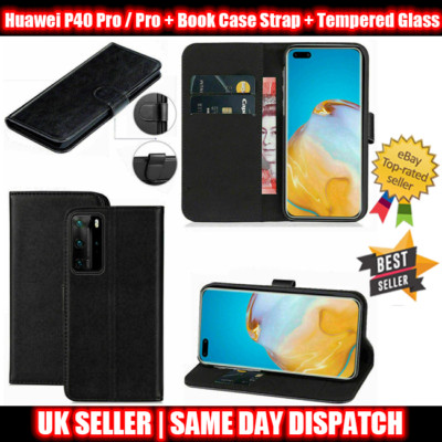 Huwei P40 Pro / Pro+ Leder Flip Wallet Book Case Armband + Hartglas 