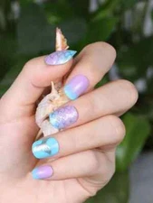 Fengshangmei Nails Shiny Purple & Aqua Mermaid - glue on Short  Square