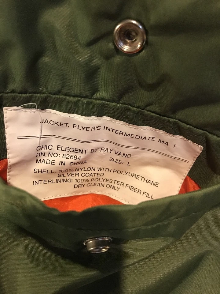 NWT Jacket Flyer's Man Intermediate MA-1 green/orange Bomber Jacket Size L - Image 4 of 4
