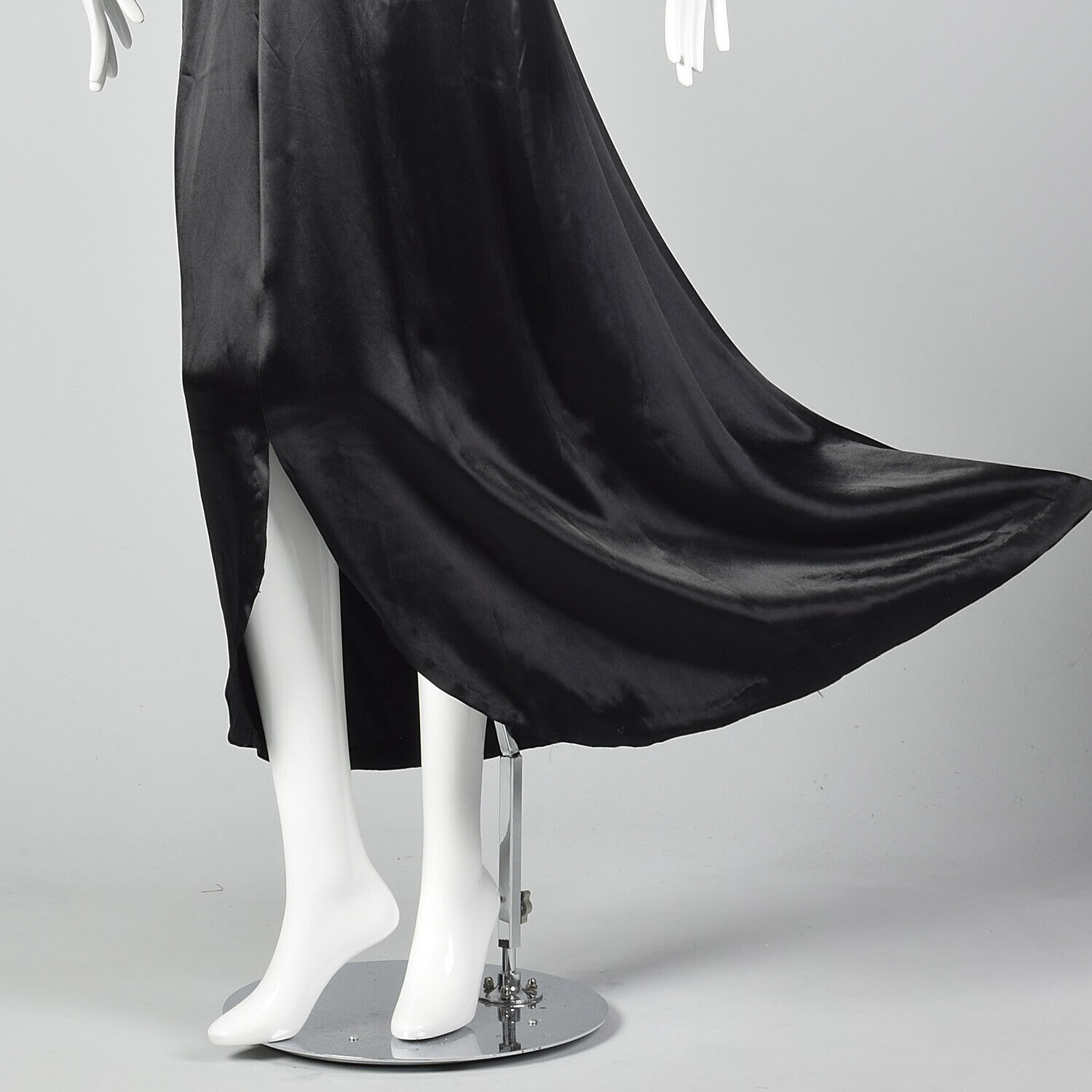 XXS 1930s Black Liquid Satin Halter Dress Backles… - image 9