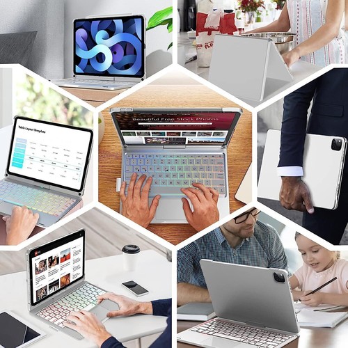 For iPad 7/8/9/10/11th Gen Air Pro 11" Touchpad Keyboard Case with 360° Rotation - Picture 35 of 39
