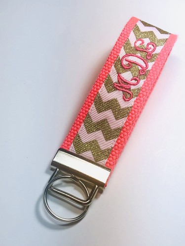 Key Fob/ Monogram/ Personalized: Wristlet/ Gold/ Glitter Stripes - Picture 3 of 8