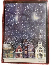 Christmas Greetings Card, Snowy Evening, Special Finish, 15 Count