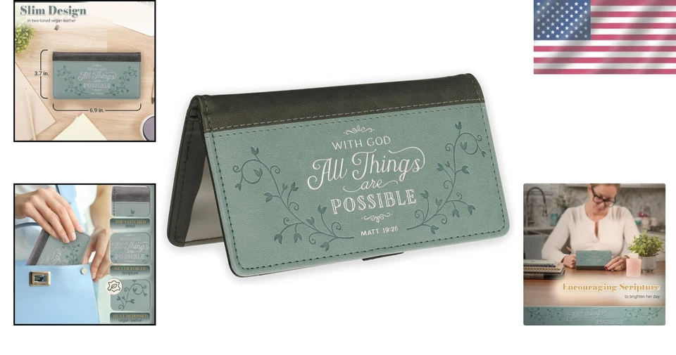 Cubierta de chequera azul inspiradora - Todas las cosas son posibles - delgada y funcional Foto 2 de 4