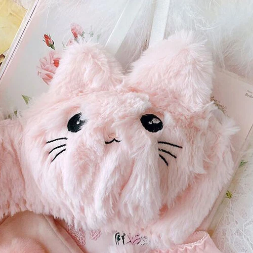 Sexy Kawaii Kitty Furry Plush Bra Set Japanese Girl Cat Anime Underwear Lingerie - Picture 6 of 14