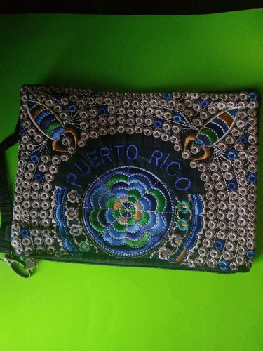 PUERTO RICO CLUTCH HANDBAG PURSE EMBROIDERED MULTI COLORED ZIPPERED CLOSURE - Picture 2 of 5