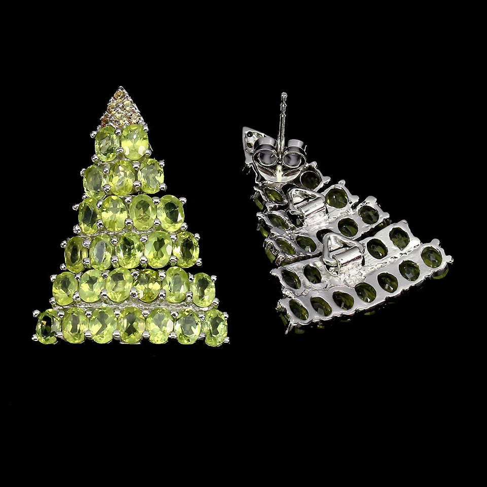 Pendientes de plata de ley 925 ovalados peridoto zafiro corte diamante piedras preciosas joyería Foto 3 de 4
