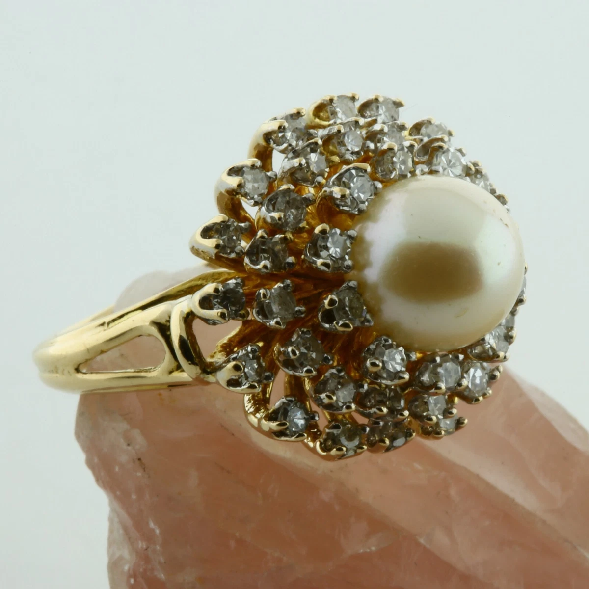 Pearl diamond shop halo ring