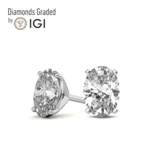 IGI 4.0Ct F VS1 Oval Lab Diamond Martini Stud Earring Screw Back 18K White Gold
