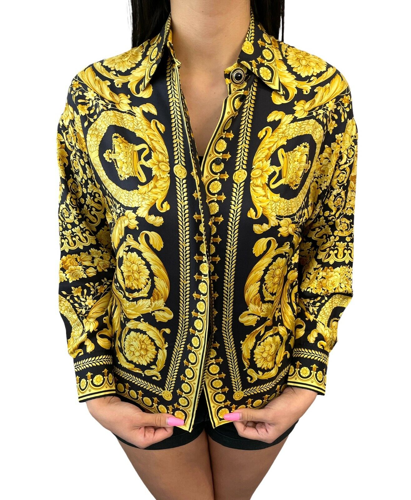 GIANNI VERSACE Vintage Silk Shirts Top Blouse Gold Black Button eBay