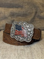 JUSTIN KIDS AMERICAN PRIDE BROWN LEATHER BELT C30219 Size 24