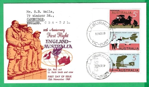AUSTRALIA ~ 50th ANNIV OF 1st ENGLAND-AUSTRALIA FLIGHT  ~ 12th NOV 1969