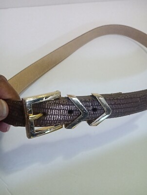 Vince Camuto Brown Snakeskin-Textured Belt with Gold Hardware Vince Camuto Womens Belt Gold Snake Skin Embossed Leather  main image 3