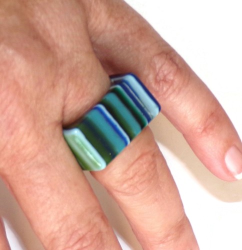 Sobral Rare Pop Art Quadradao Blue Programado Stripe Artist Made Ring Size 7.25 - Picture 5 of 6
