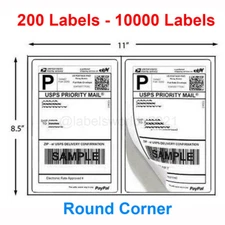 200 Mailing Shipping Labels 8.5" x 5.5" Round Corner Half Sheet Self Adhesive US