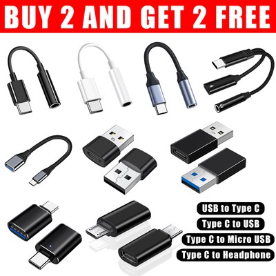 USB-C USB Type C Male To USB Female Data OTG Converter Adapter 3.5mm Aux Audio