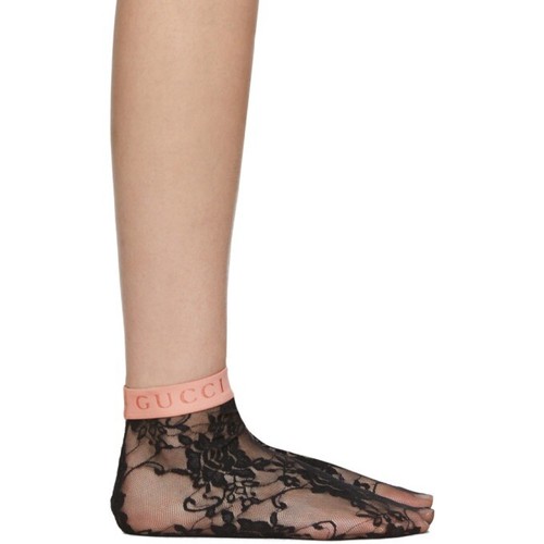 NEW GUCCI SOCKS BLACK LACE PINK S 100 