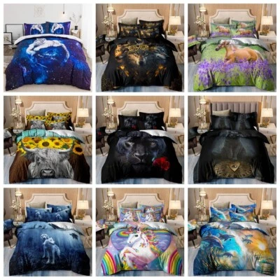 GUIDEAR Wolf Cat Duvet Cover Set Single Double King Size Bedding Set with Pillow Cases