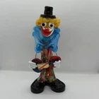 Vintage Murano Art Glass Clown Figurine Guitar Venetian Italy Label 8”