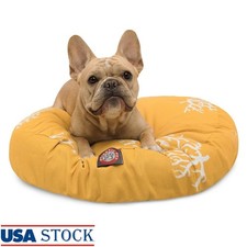 Round Dog Cat Bed Plush Fiberfill Water Resistant Indoor Outdoor Zippered Cover