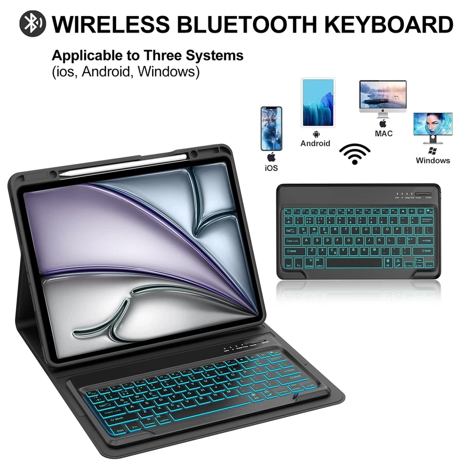 Bluetooth 7-Colour Backlight Keyboard Case for iPad Pro 12.9” 3/4/5/6 Gen -Black - Image 3 of 4