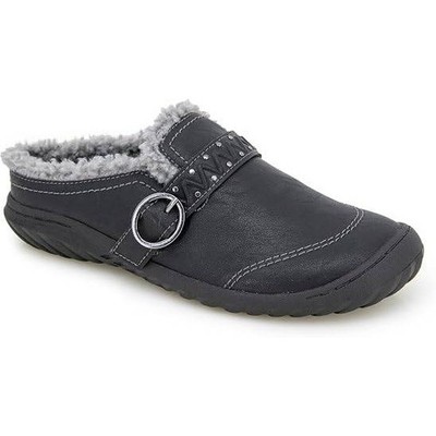 JBU 9 Riley Mules Women Black Faux Fur Lined Memory Foam Comfort Clogs Slip On