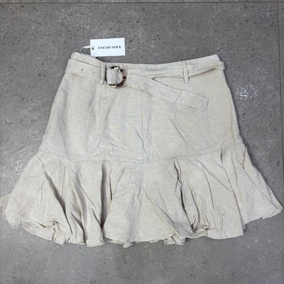 Fresh Soul Pyramid Skirt Women's Size 14 Beige Linen Viscose Ruffle Hem