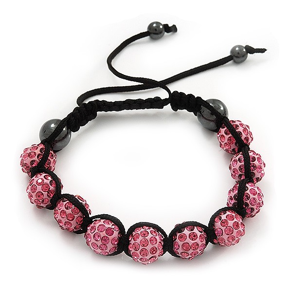 Pink Crystal Balls Bracelet - 10mm - Adjustable