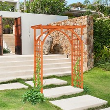 Outdoor Wooden Cedar Arbor Arch Pergola Trellis Garden Yard Lattice, Teak Color
