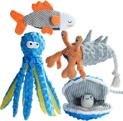 Nocciola 4 Packs Crinkle Squeaky Dog Toys for Aggressive Chewers, Tough Durable