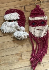 Lot Of 2 Macrame Santa Claus Christmas Vintage Handmade Wall Hanging Decor