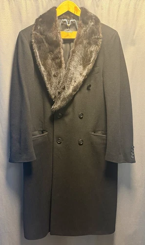 Rick Pallack Pure Cashmere Men's Double-Breasted Overcoat Faux Fur 40 - product listing photo