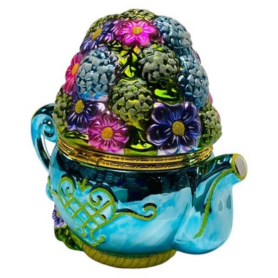 Christopher Radko 6'' Hinged Porcelain Trinket Teapot 2006 Spring Bouquet MIB VTG