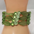 Vintage Green Glass Rhinestone Stretch Bracelet Mid Century Costume Jewelry