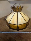 Vintage 17" Tiffany Style Stained Slag Glass Hanging Pub Ceiling Light Fixture