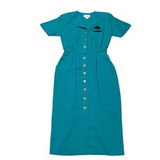 Vintage Danny & Nicole Green Button Front Short Sleeve Dress Womens 14 USA Made