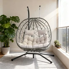 Swing Chair with Stand Elegant beige Hanging Seat for Indoor Outdoor Spaces
