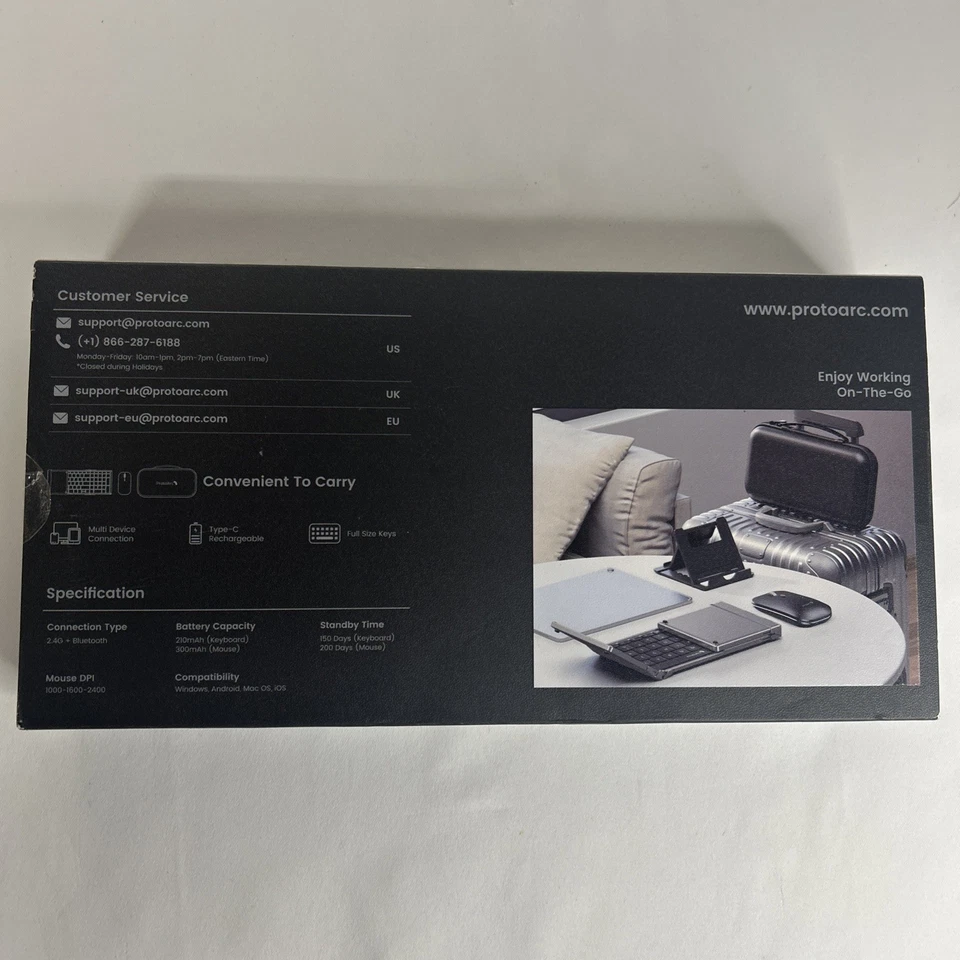 ProtoArc Foldable Keyboard and Mouse, XKM01 Folding Wireless Keyboard Mouse Comb - Image 2 of 4