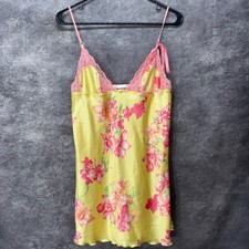 Y2K Victorias Secret Yellow Floral Lace Trim Babydoll Slip Dress Chemise Size M