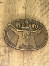 1987 Marlboro Solid Brass Belt Buckle Philip Morris Inc Longhorn Steer Tobacco