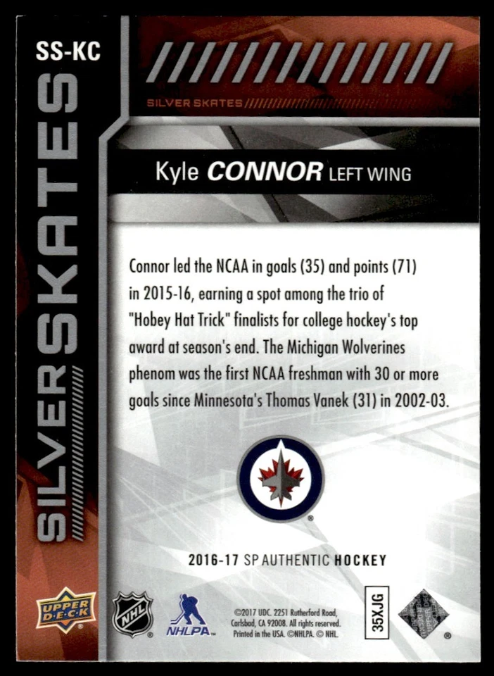 2016-17 SP Authentic Silver Skates Kyle Connor Winnipeg Jets #SS-KC - Image 2 of 2