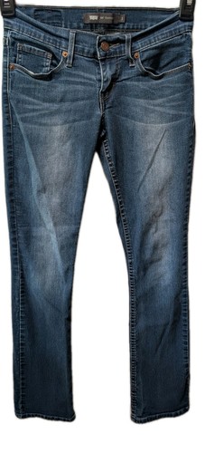 Pantalones de mezclilla Levis 524 para mujer talla 1 corte boot elástico súper bajo lavado oscuro 25x31 usados en excelente estado