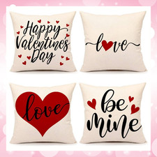 Valentines Day Pillow Covers Set of 4 18x18 Red Love Farmhouse Cushion Cases