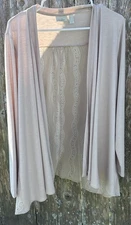 LOGO Lounge by Lori Goldstein Jersey Cardigan Lace Back Size L Beige A385280